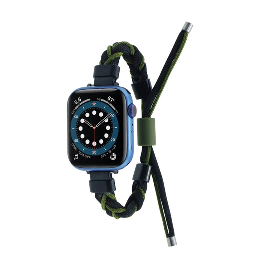 Silicone Bean Braided Cord Nylon Watch Band For Apple Watch Ultra 2 49mm(Black Green) - Watch Bands by PMC Jewellery | Online Shopping South Africa | PMC Jewellery | Buy Now Pay Later Mobicred