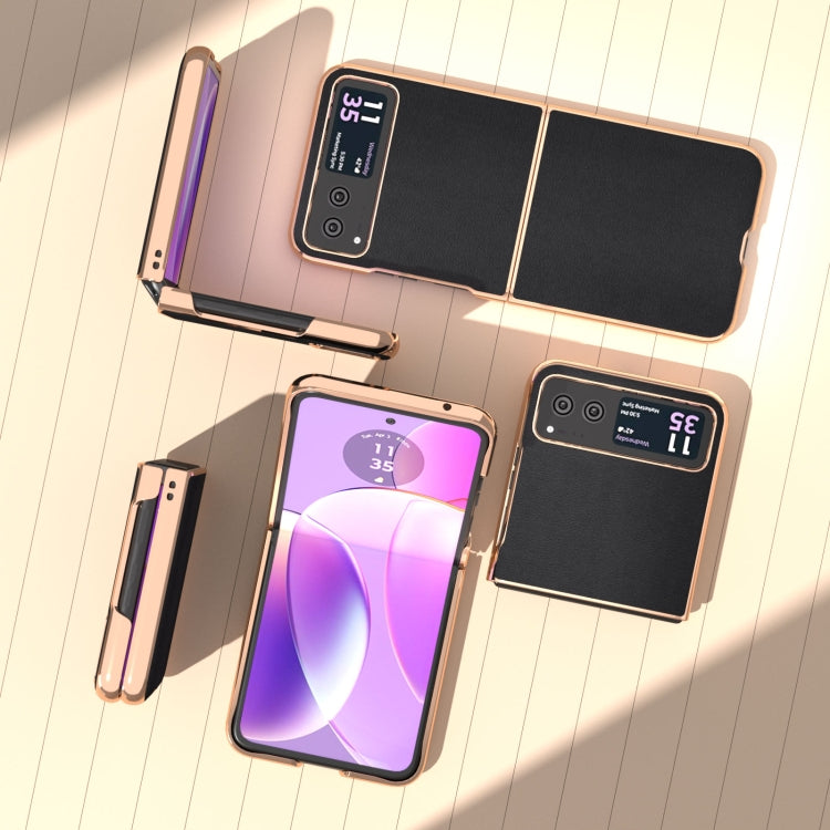 For Motorola Razr 40 Nano Plating Genuine Leather Xiaoya Series Phone Case(Black) - Motorola Cases by PMC TechLife | Online Shopping South Africa | PMC TechLife | Buy Now Pay Later Mobicred