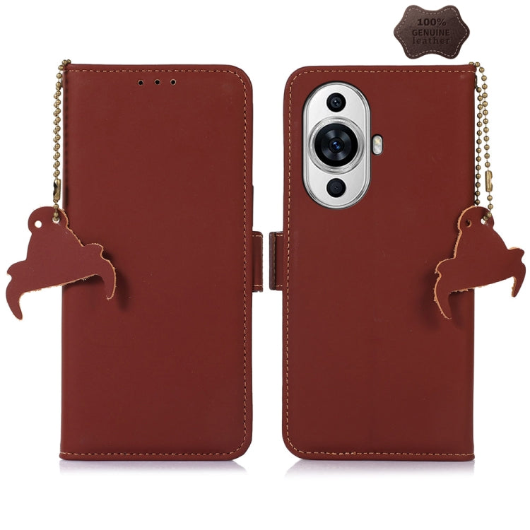 For Huawei Nova 11 Genuine Leather Magnetic RFID Leather Phone Case(Coffee) - Huawei Cases by PMC TechLife | Online Shopping South Africa | PMC TechLife | Buy Now Pay Later Mobicred