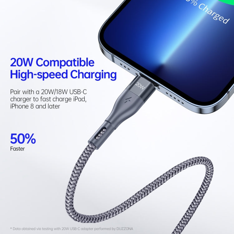 DUZZONA A1 PD 20W Type-C to 8 Pin Fast Charging Data Cable, Length:3m(Grey) - 2 in 1 Cable by DUZZONA | Online Shopping South Africa | PMC Jewellery | Buy Now Pay Later Mobicred