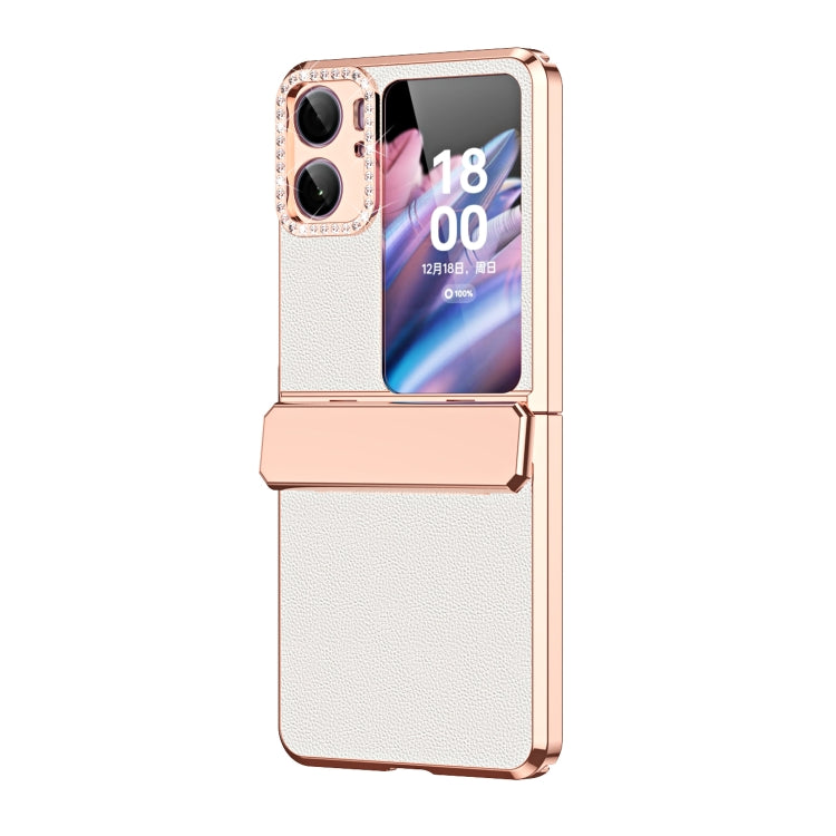 For OPPO Find N2 Flip Plated Plain Leather Folding Phone Case with Hinge(White) - free shipping - PMC TechLife - Order now!