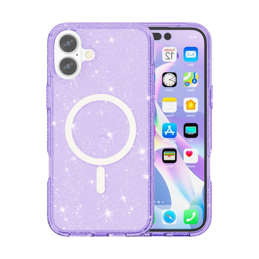 For iPhone 16 Terminator Style Glitter Powder MagSafe Magnetic Phone Case(Purple) - iPhone 16 Cases by PMC Jewellery | Online Shopping South Africa | PMC Jewellery | Buy Now Pay Later Mobicred