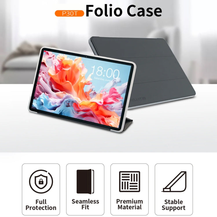 For Teclast P30T 3-Fold Holder Folio Leather Tablet Smart Case(Grey) - Teclast by TECLAST | Online Shopping South Africa | PMC TechLife | Buy Now Pay Later Mobicred