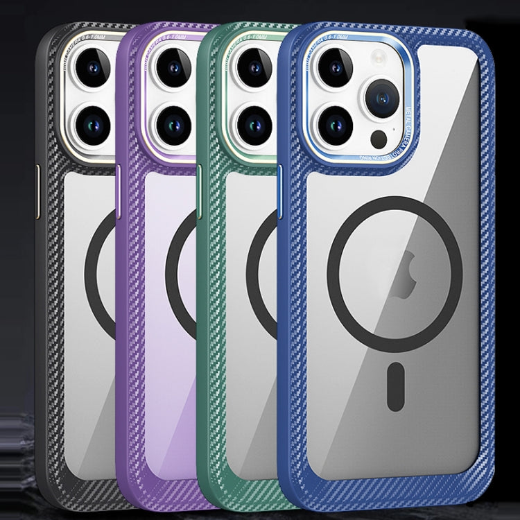 For iPhone 13 MagSafe Carbon Fiber Transparent Back Panel Phone Case(Green) - iPhone 13 Cases by PMC TechLife | Online Shopping South Africa | PMC TechLife
