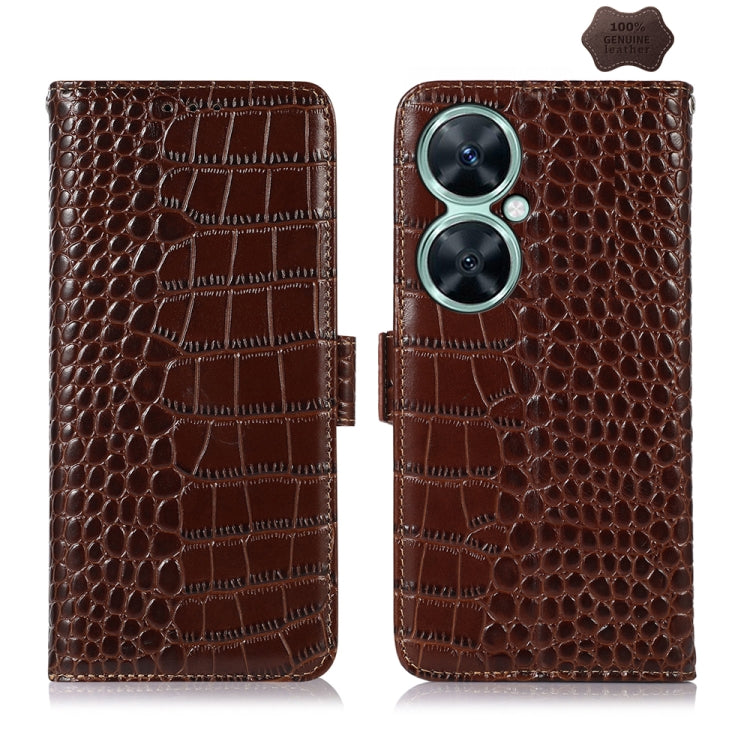 For Huawei Nova 11i / Enjoy 60 Pro /  Crocodile Top Layer Cowhide Leather Phone Case(Brown) - Huawei Cases by PMC TechLife | Online Shopping South Africa | PMC TechLife | Buy Now Pay Later Mobicred