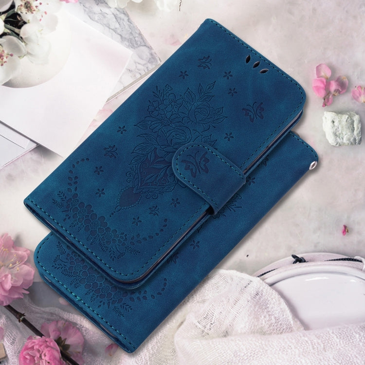 For OPPO Reno11 Pro 5G Global Butterfly Rose Embossed Leather Phone Case(Blue) - Reno11 Pro Cases by PMC TechLife | Online Shopping South Africa | PMC TechLife | Buy Now Pay Later Mobicred