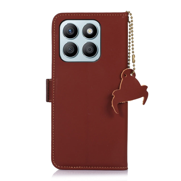 For Honor X8b Genuine Leather Magnetic RFID Leather Phone Case(Coffee) - Honor Cases by PMC TechLife | Online Shopping South Africa | PMC TechLife | Buy Now Pay Later Mobicred