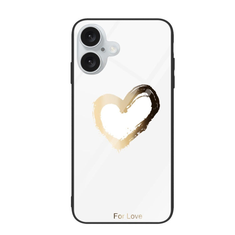 For iPhone 16 Plus Colorful Painted Glass Phone Case(Golden Love) - iPhone 16 Plus Cases by PMC Jewellery | Online Shopping South Africa | PMC Jewellery | Buy Now Pay Later Mobicred