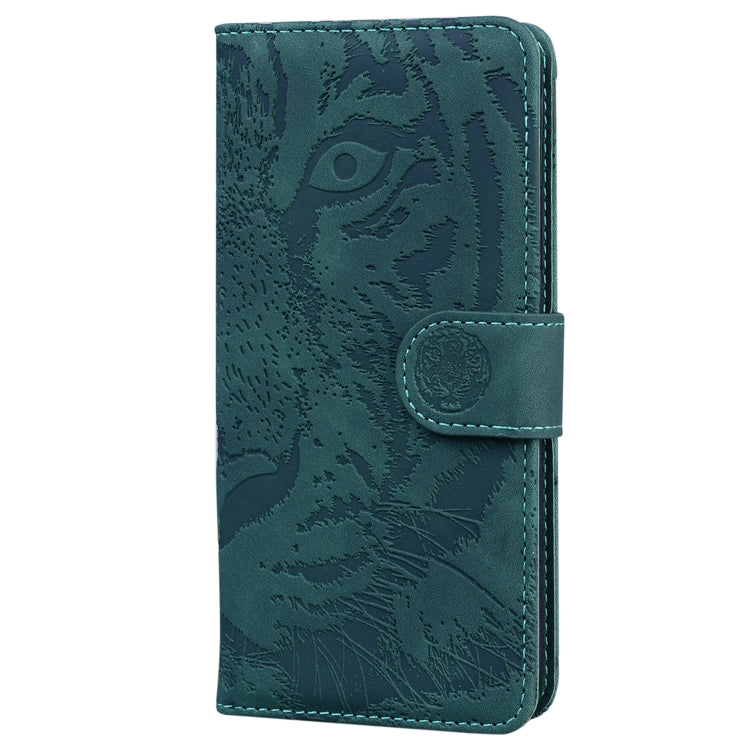 For iPhone 16 Plus Tiger Embossing Pattern Leather Phone Case(Green) - iPhone 16 Pro Cases by PMC Jewellery | Online Shopping South Africa | PMC Jewellery | Buy Now Pay Later Mobicred