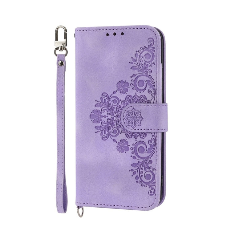 For vivo Y03 Skin-feel Flowers Embossed Wallet Leather Phone Case(Purple) - vivo Cases by PMC Jewellery | Online Shopping South Africa | PMC Jewellery | Buy Now Pay Later Mobicred