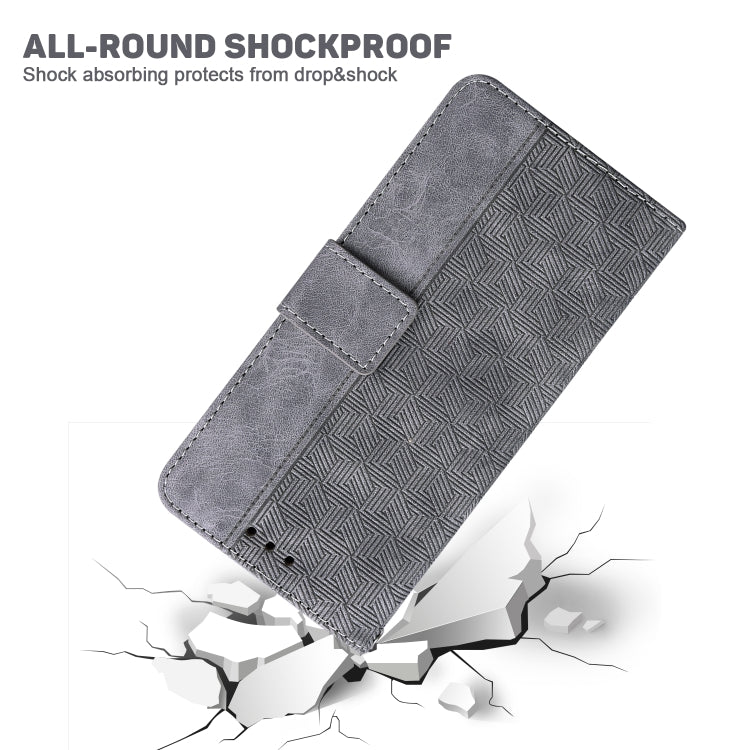 For iPhone 16e Geometric Embossed Leather Phone Case(Grey) - iPhone 16e Cases by PMC TechLife | Online Shopping South Africa | PMC TechLife | Buy Now Pay Later Mobicred
