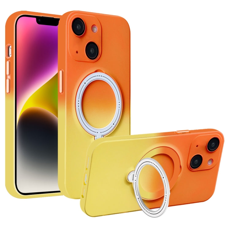 For iPhone 14 Plus MagSafe Holder Gradient TPU Phone Case(Orange Yellow) - iPhone 14 Plus Cases by PMC Jewellery | Online Shopping South Africa | PMC Jewellery