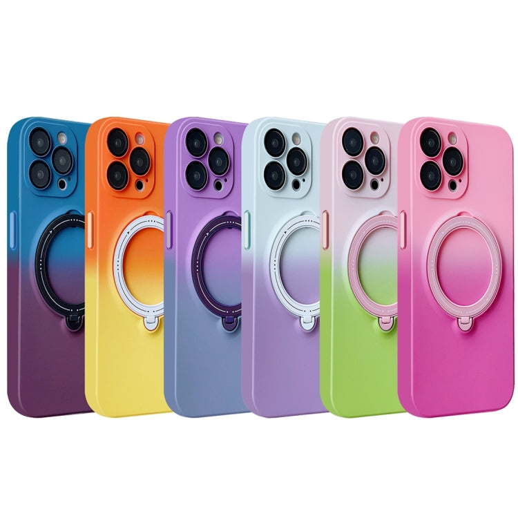 For iPhone 14 Pro MagSafe Holder Gradient TPU Phone Case(Pink Green) - iPhone 14 Pro Cases by PMC TechLife | Online Shopping South Africa | PMC TechLife