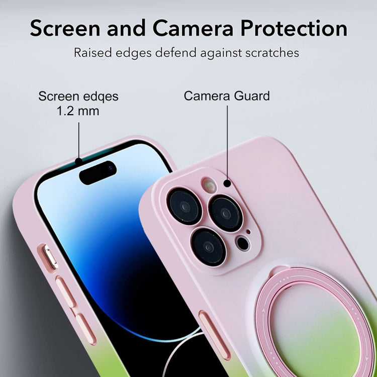 For iPhone 14 Pro MagSafe Holder Gradient TPU Phone Case(Pink Green) - iPhone 14 Pro Cases by PMC Jewellery | Online Shopping South Africa | PMC Jewellery