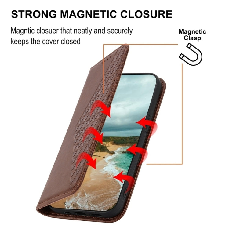 For Xiaomi Redmi Note 13 5G Cubic Grid Calf Texture Magnetic Leather Phone Case(Brown) - Note 13 Cases by PMC TechLife | Online Shopping South Africa | PMC TechLife | Buy Now Pay Later Mobicred