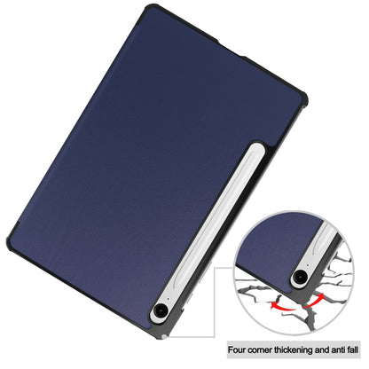 For Samsung Galaxy Tab S9 FE Custer Pure Color 3-Fold Holder Smart Leather Tablet Case(Dark Blue) - Galaxy Tab S9 FE by PMC Jewellery | Online Shopping South Africa | PMC Jewellery | Buy Now Pay Later Mobicred