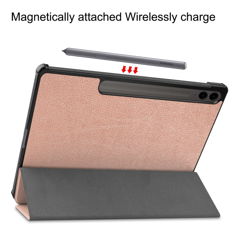 For Samsung Galaxy Tab S9 FE+ / S10+ Custer Pure Color 3-Fold Holder Smart Leather Tablet Case(Rose Gold) - Galaxy Tab S9 FE+ by PMC Jewellery | Online Shopping South Africa | PMC Jewellery | Buy Now Pay Later Mobicred