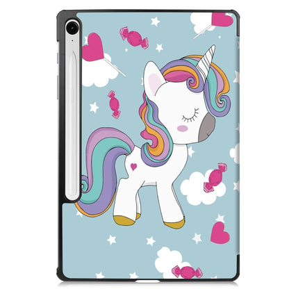 For Samsung Galaxy Tab S9 FE Custer Painted 3-Fold Holder Smart Leather Tablet Case(Unicorn) - Galaxy Tab S9 FE by PMC Jewellery | Online Shopping South Africa | PMC Jewellery