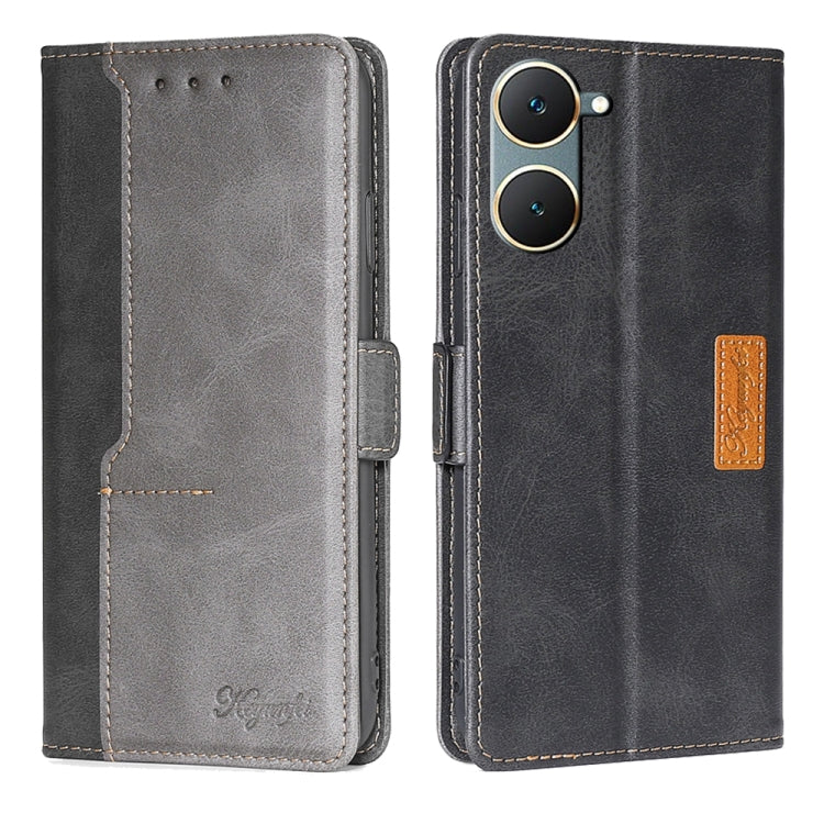 For vivo Y03 4G Contrast Color Side Buckle Leather Phone Case(Black + Grey) - vivo Cases by PMC Jewellery | Online Shopping South Africa | PMC Jewellery | Buy Now Pay Later Mobicred