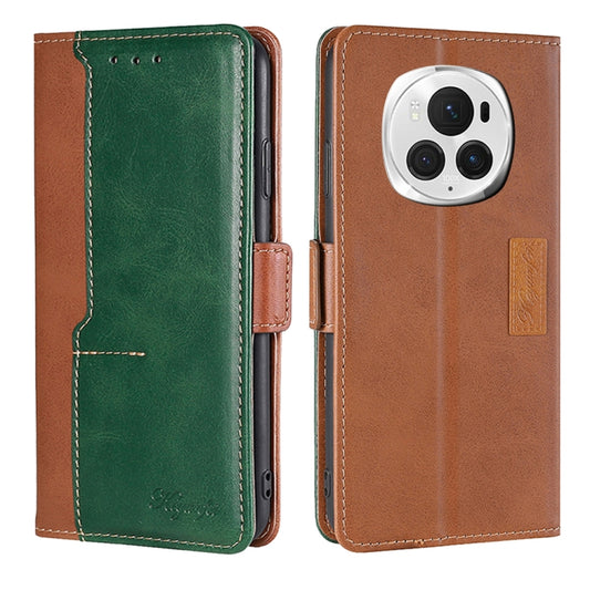 For Honor Magic6 Pro Contrast Color Side Buckle Leather Phone Case(Light Brown + Green) - Honor Cases by PMC Jewellery | Online Shopping South Africa | PMC Jewellery | Buy Now Pay Later Mobicred