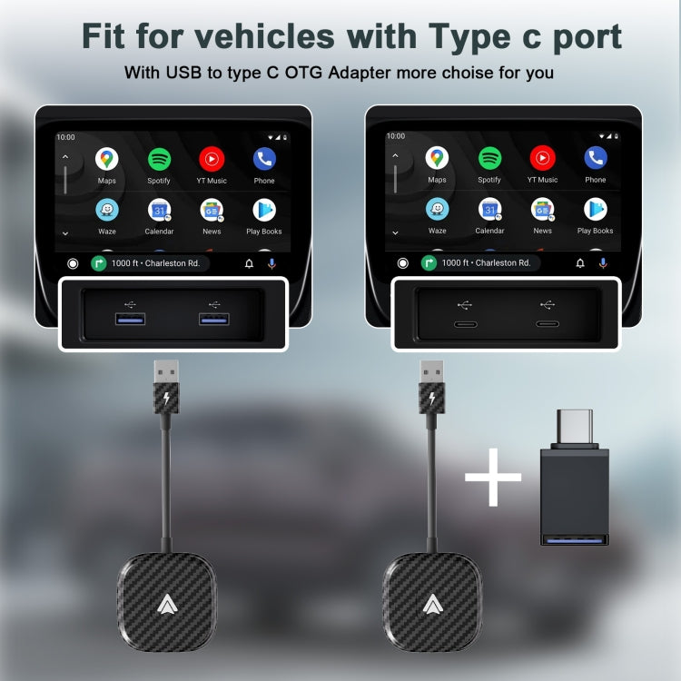 Carbon Fiber USB + USB-C / Type-C Wired to Wireless Carplay Adapter for Android(Black) - Bluetooth Adapters by PMC Jewellery | Online Shopping South Africa | PMC Jewellery | Buy Now Pay Later Mobicred