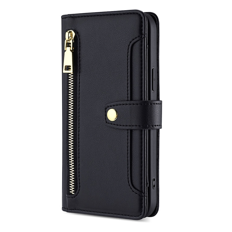 For vivo Y35+ 5G Lite Sheep Texture Cross-body Zipper Wallet Leather Phone Case(Black) - vivo Cases by PMC Jewellery | Online Shopping South Africa | PMC Jewellery | Buy Now Pay Later Mobicred