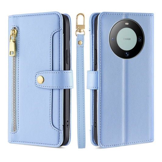 For Huawei Mate 60 Lite Sheep Texture Cross-body Zipper Wallet Leather Phone Case(Blue) - Huawei Cases by PMC Jewellery | Online Shopping South Africa | PMC Jewellery | Buy Now Pay Later Mobicred