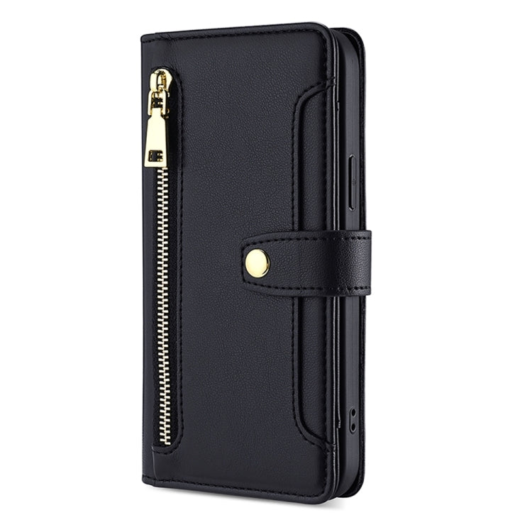 For Honor X6a 4G Sheep Texture Cross-body Zipper Wallet Leather Phone Case(Black) - Honor Cases by PMC TechLife | Online Shopping South Africa | PMC TechLife | Buy Now Pay Later Mobicred