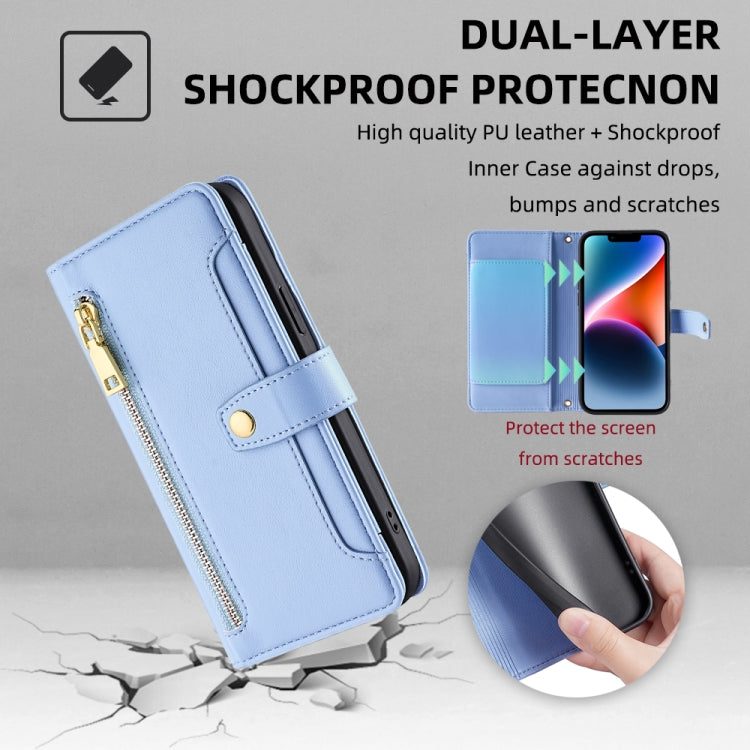 For Honor X8 Sheep Texture Cross-body Zipper Wallet Leather Phone Case(Blue) - Honor Cases by PMC TechLife | Online Shopping South Africa | PMC TechLife | Buy Now Pay Later Mobicred