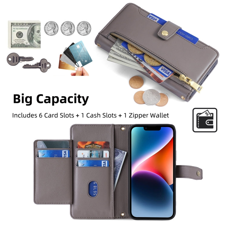 For Honor X8a Sheep Texture Cross-body Zipper Wallet Leather Phone Case(Grey) - Honor Cases by PMC TechLife | Online Shopping South Africa | PMC TechLife | Buy Now Pay Later Mobicred