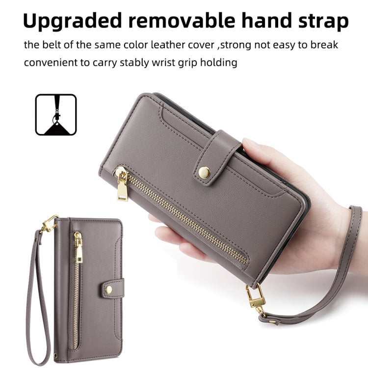 For Honor X8a Sheep Texture Cross-body Zipper Wallet Leather Phone Case(Grey) - Honor Cases by PMC TechLife | Online Shopping South Africa | PMC TechLife | Buy Now Pay Later Mobicred