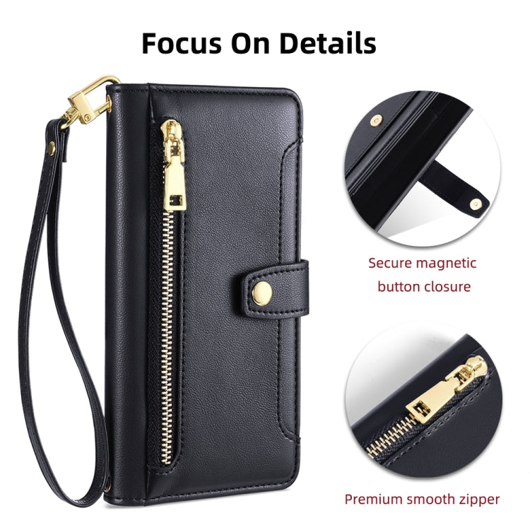 For Honor X9a Sheep Texture Cross-body Zipper Wallet Leather Phone Case(Black) - Honor Cases by PMC TechLife | Online Shopping South Africa | PMC TechLife | Buy Now Pay Later Mobicred