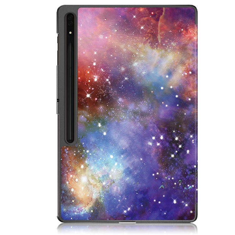 For Samsung Galaxy Tab S9 Ultra Custer Painted 3-Fold Holder Smart Leather Tablet Case(Milky Way Nebula) - Other Galaxy Tab PC by PMC Jewellery | Online Shopping South Africa | PMC Jewellery | Buy Now Pay Later Mobicred