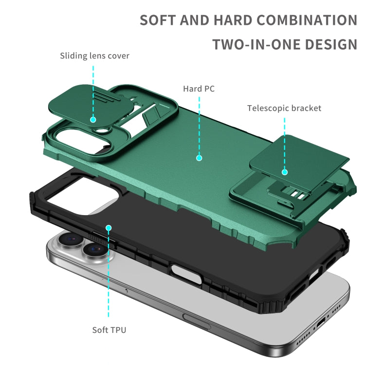 For iPhone 16 Plus Stereoscopic Holder Sliding Camshield Phone Case(Green) - iPhone 16 Plus Cases by PMC Jewellery | Online Shopping South Africa | PMC Jewellery | Buy Now Pay Later Mobicred