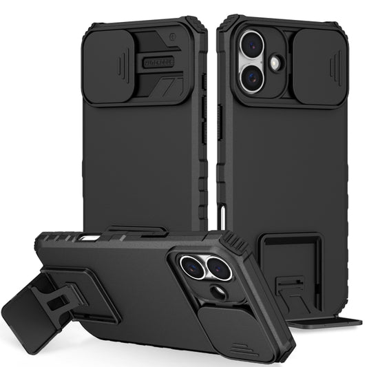 For iPhone 16 Stereoscopic Holder Sliding Camshield Phone Case(Black) - iPhone 16 Cases by PMC Jewellery | Online Shopping South Africa | PMC Jewellery | Buy Now Pay Later Mobicred