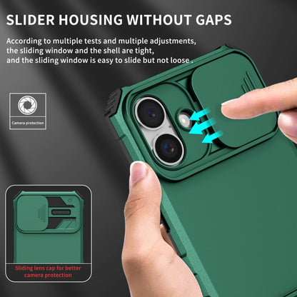 For iPhone 16 Stereoscopic Holder Sliding Camshield Phone Case(Green) - iPhone 16 Cases by PMC Jewellery | Online Shopping South Africa | PMC Jewellery | Buy Now Pay Later Mobicred