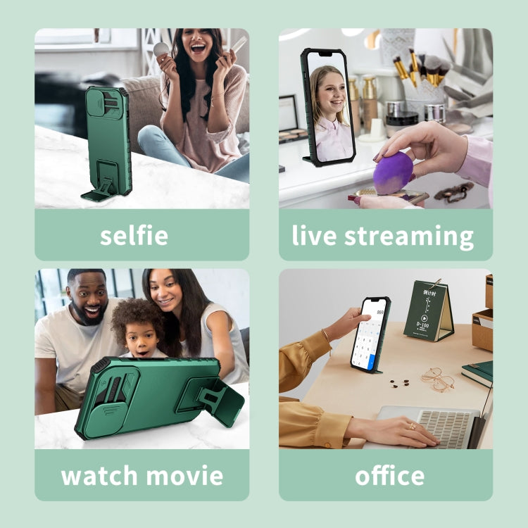 For iPhone 16 Stereoscopic Holder Sliding Camshield Phone Case(Green) - iPhone 16 Cases by PMC TechLife | Online Shopping South Africa | PMC TechLife | Buy Now Pay Later Mobicred