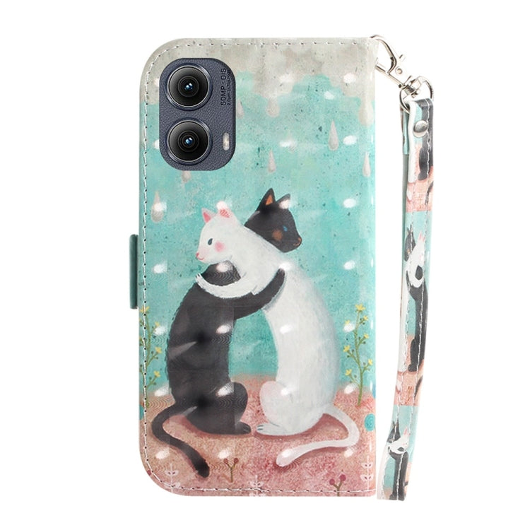For Motorola Edge 2024 3D Colored Flip Leather Phone Case(Black White Cat) - Motorola Cases by PMC Jewellery | Online Shopping South Africa | PMC Jewellery | Buy Now Pay Later Mobicred