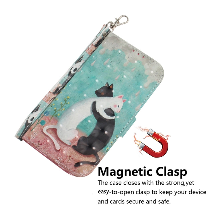 For Motorola Edge 2024 3D Colored Flip Leather Phone Case(Black White Cat) - Motorola Cases by PMC Jewellery | Online Shopping South Africa | PMC Jewellery | Buy Now Pay Later Mobicred
