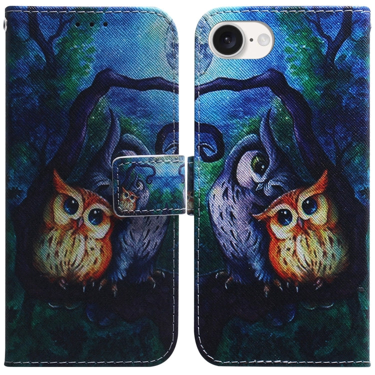 For iPhone SE 2024 Coloured Drawing Flip Leather Phone Case(Oil Painting Owl) - More iPhone Cases by PMC Jewellery | Online Shopping South Africa | PMC Jewellery | Buy Now Pay Later Mobicred