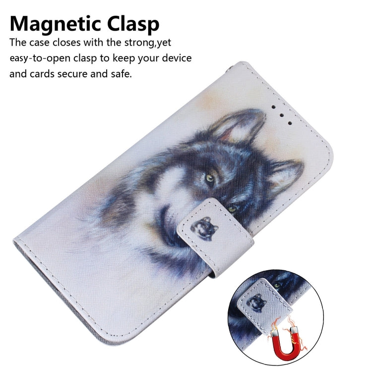 For iPhone 16 Coloured Drawing Flip Leather Phone Case(White Wolf) - iPhone 16 Cases by PMC Jewellery | Online Shopping South Africa | PMC Jewellery | Buy Now Pay Later Mobicred