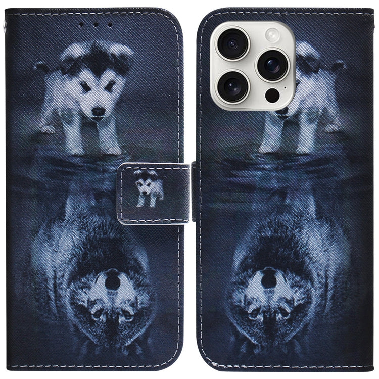For iPhone 16 Pro Coloured Drawing Flip Leather Phone Case(Wolf and Dog) - iPhone 16 Pro Cases by PMC TechLife | Online Shopping South Africa | PMC TechLife | Buy Now Pay Later Mobicred