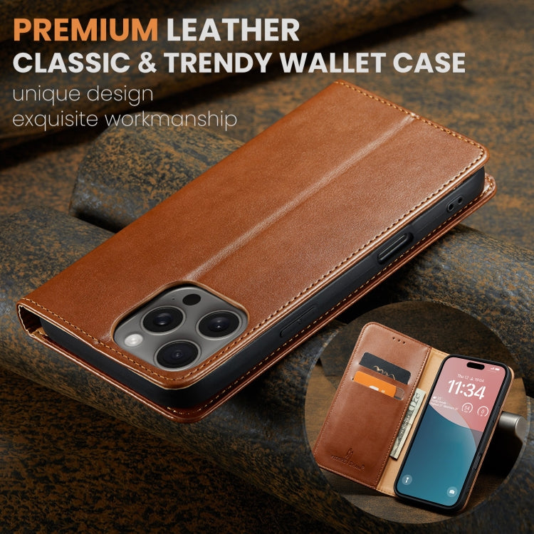 For iPhone 16 Pro Fierre Shann PU Genuine Leather Texture Phone Case(Brown) - iPhone 16 Pro Cases by FIERRE SHANN | Online Shopping South Africa | PMC Jewellery | Buy Now Pay Later Mobicred