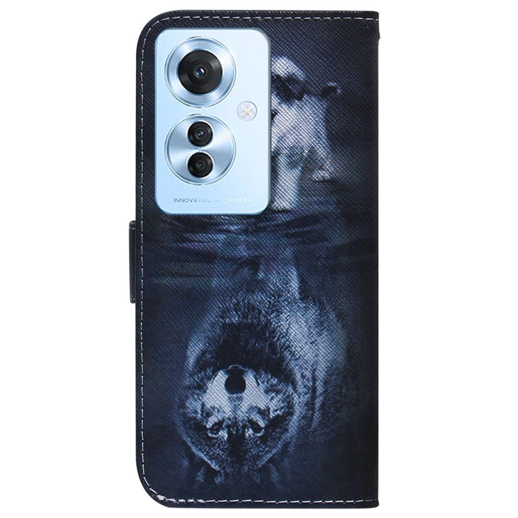 For OPPO Reno11 F Global Coloured Drawing Flip Leather Phone Case(Wolf and Dog) - Reno11 F Cases by PMC Jewellery | Online Shopping South Africa | PMC Jewellery | Buy Now Pay Later Mobicred