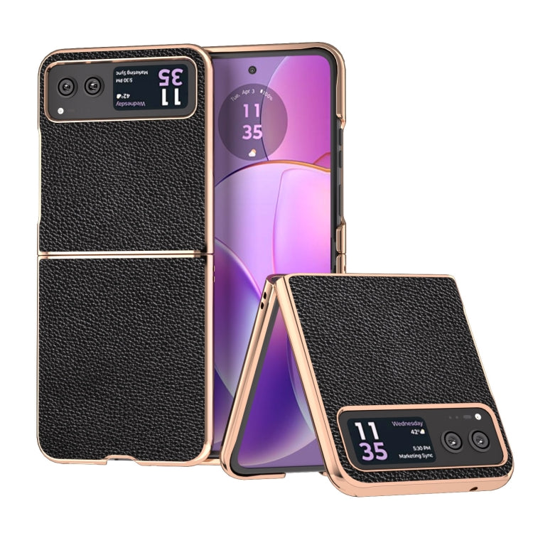 For Motorola Razr 40 Genuine Leather Mino Series Nano Plating Phone Case(Black) - Motorola Cases by PMC TechLife | Online Shopping South Africa | PMC TechLife | Buy Now Pay Later Mobicred
