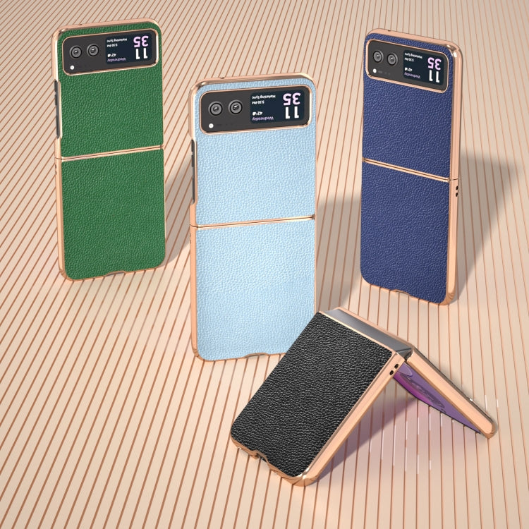For Motorola Razr 40 Genuine Leather Mino Series Nano Plating Phone Case(Blue) - Motorola Cases by PMC TechLife | Online Shopping South Africa | PMC TechLife | Buy Now Pay Later Mobicred