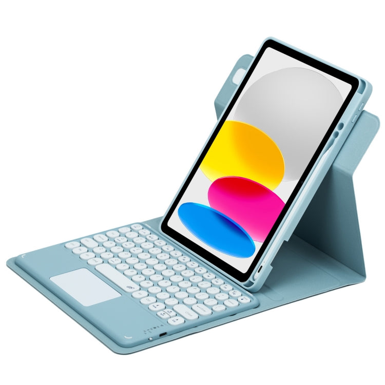 For iPad 10th Gen 10.9 2022 Round Button 360 Degree Rotatable Bluetooth Keyboard Leather Case with Touchpad(Mist Blue) - Universal by PMC TechLife | Online Shopping South Africa | PMC TechLife