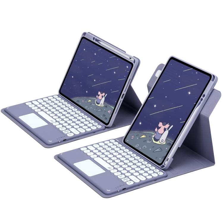 For iPad 10th Gen 10.9 2022 Round Button 360 Degree Rotatable Bluetooth Keyboard Leather Case with Touchpad(Lavender Purple) - Universal by PMC TechLife | Online Shopping South Africa | PMC TechLife