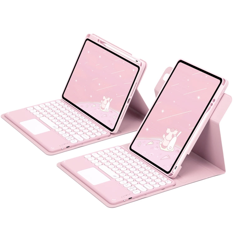 For iPad 10th Gen 10.9 2022 Round Button 360 Degree Rotatable Bluetooth Keyboard Leather Case with Touchpad(Pink) - Universal by PMC TechLife | Online Shopping South Africa | PMC TechLife