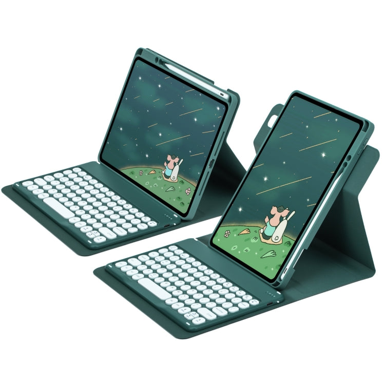 For iPad Air 2022 / iPad Pro 11 2021 Round Button 360 Degree Rotatable Bluetooth Keyboard Leather Case(Dark Green) - Universal by PMC TechLife | Online Shopping South Africa | PMC TechLife